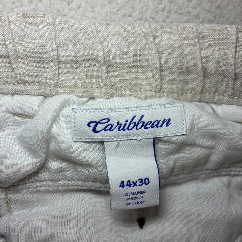 Caribbean Linen Pants Men 44x30 Beige Relaxed Drawstring Beach Coastal Summer‎